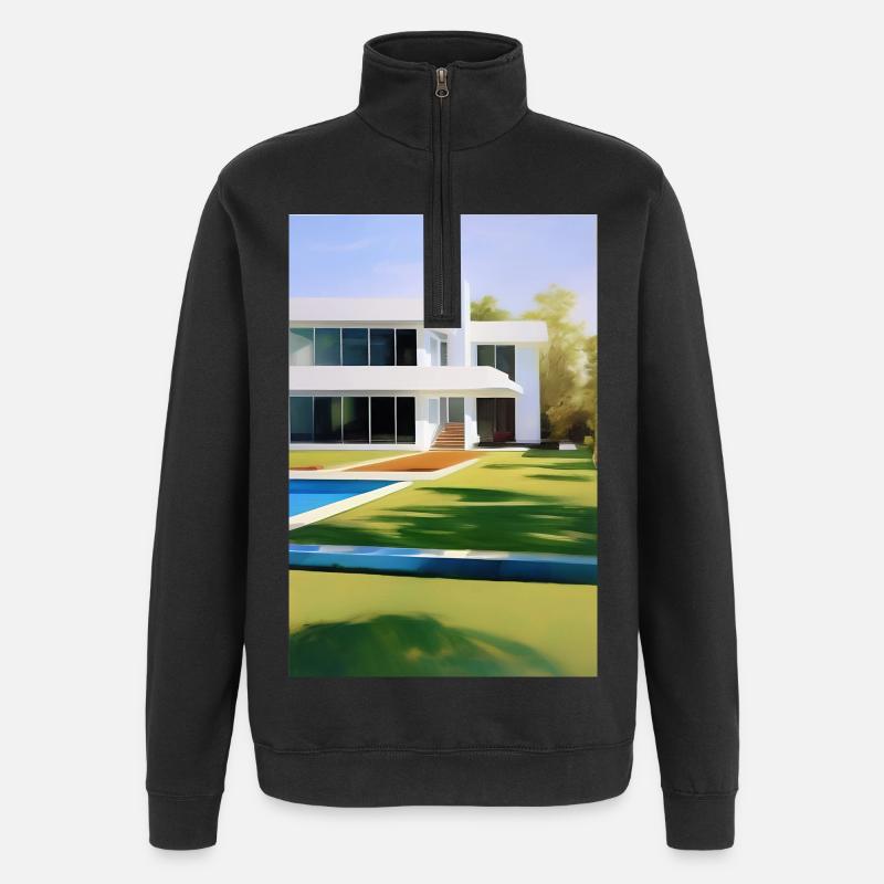 Weiße Villa mit Pool - Quarter-Zip-Sweatshirt - Schwarz