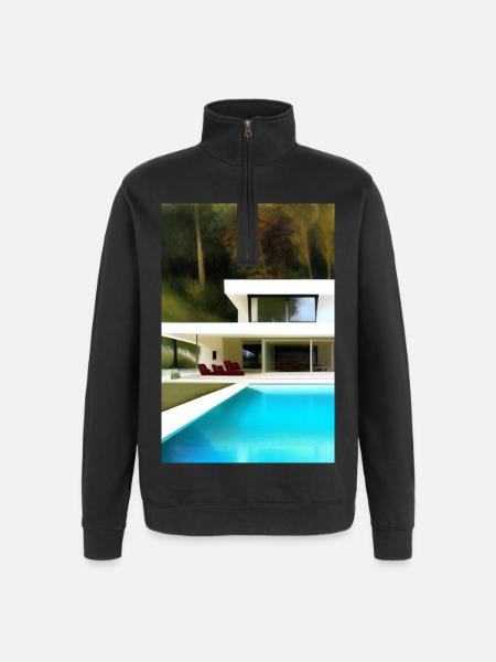 White villa with pool - Quarter-Zip Sweatshirt - black