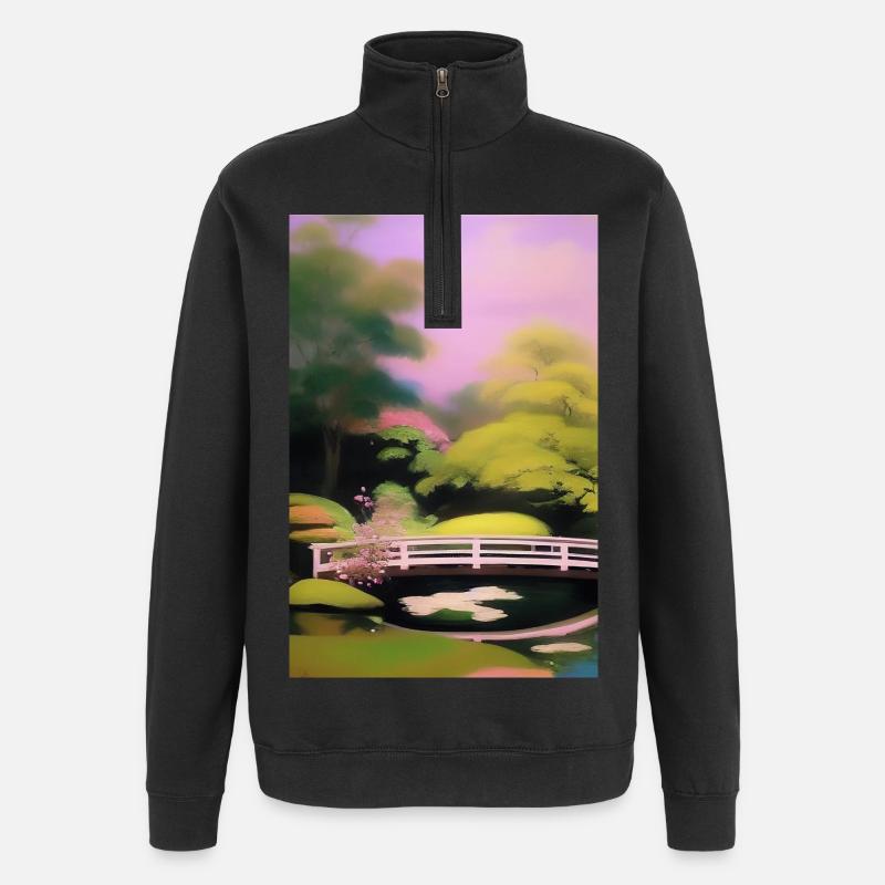 Chinesischer Zen Garten - Quarter-Zip-Sweatshirt - Schwarz