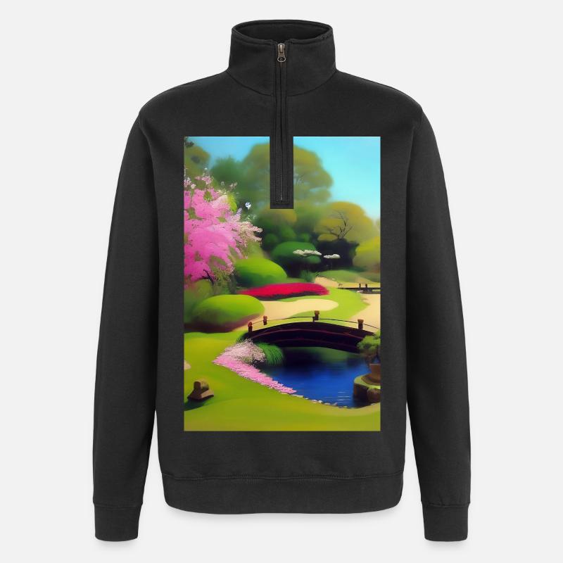 Chinesischer Zen Garten - Quarter-Zip-Sweatshirt - Schwarz