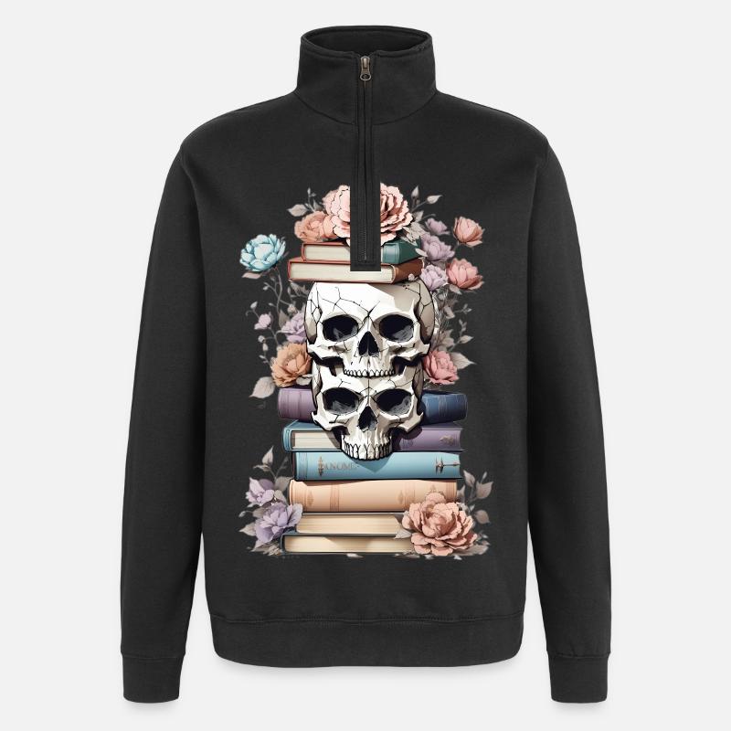 Piles de livres - Sweat à zip 1/4 - noir