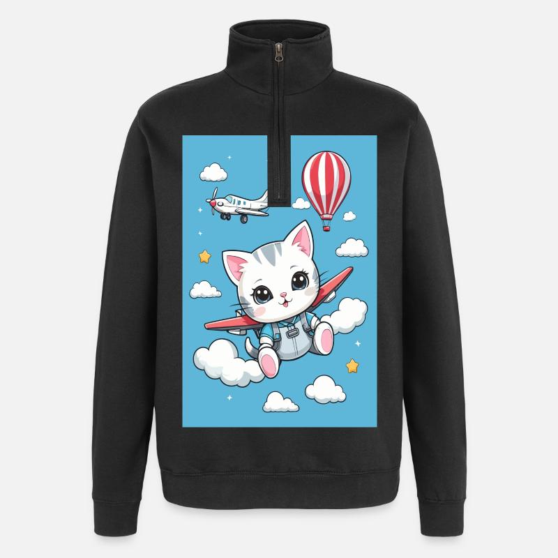 Chat volant mignon - Sweat à zip 1/4 - noir