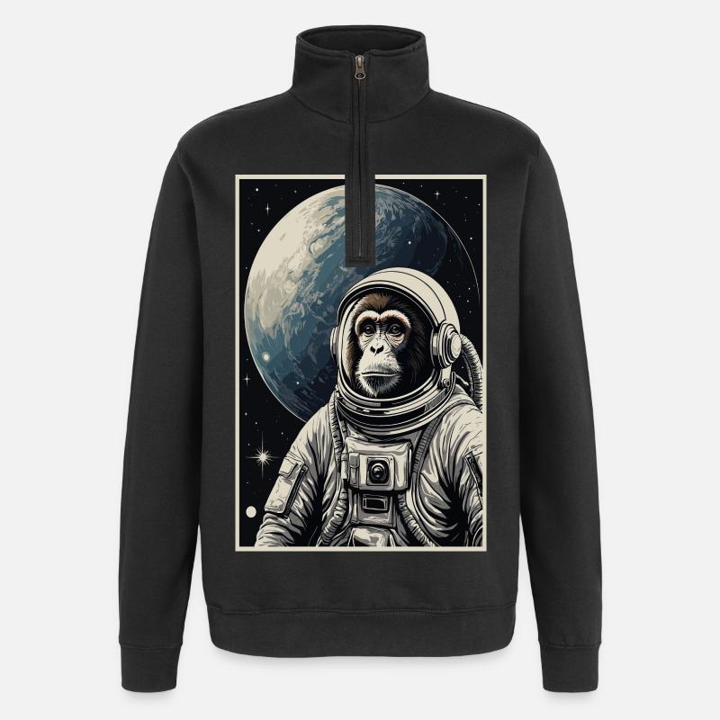 Astronauten Affe - Quarter-Zip-Sweatshirt - Schwarz