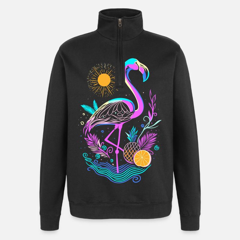 Flamingo Ananas Früchte - Quarter-Zip-Sweatshirt - Schwarz