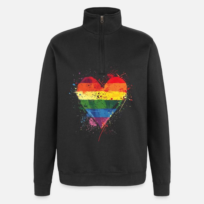 Abstraktes Regenbogenherz mit Tintenspritzern - Pride - Quarter-Zip-Sweatshirt - Schwarz