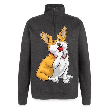 Corgi Sifflet d’arbitre - Sweat à zip 1/4 - charbon - Devant - AI Model Female 172 light (172cm) & AI Model Male 178 dark (178cm)