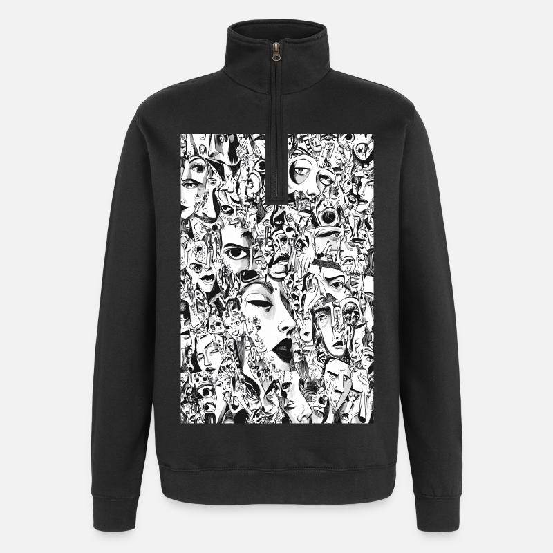 Mask Mosaic: Face Carousel - Quarter-Zip Sweatshirt - black