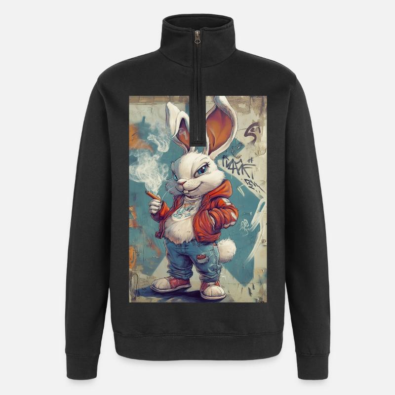 Sweat à capuche Graffiti Bunny - Sweat à zip 1/4 - noir