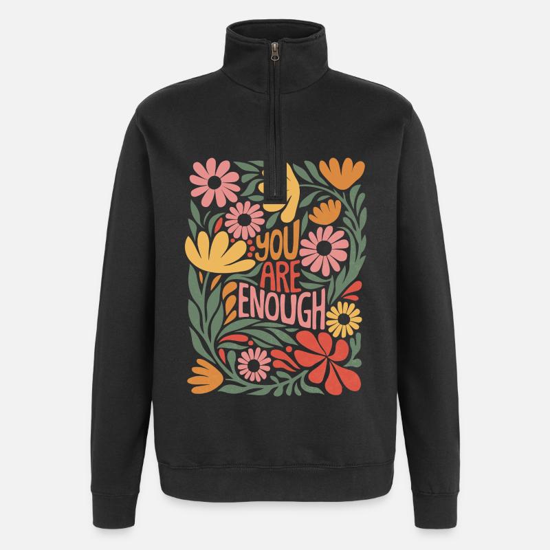 Positives Selbstliebe Boho-Blumendesign - Quarter-Zip-Sweatshirt - Schwarz