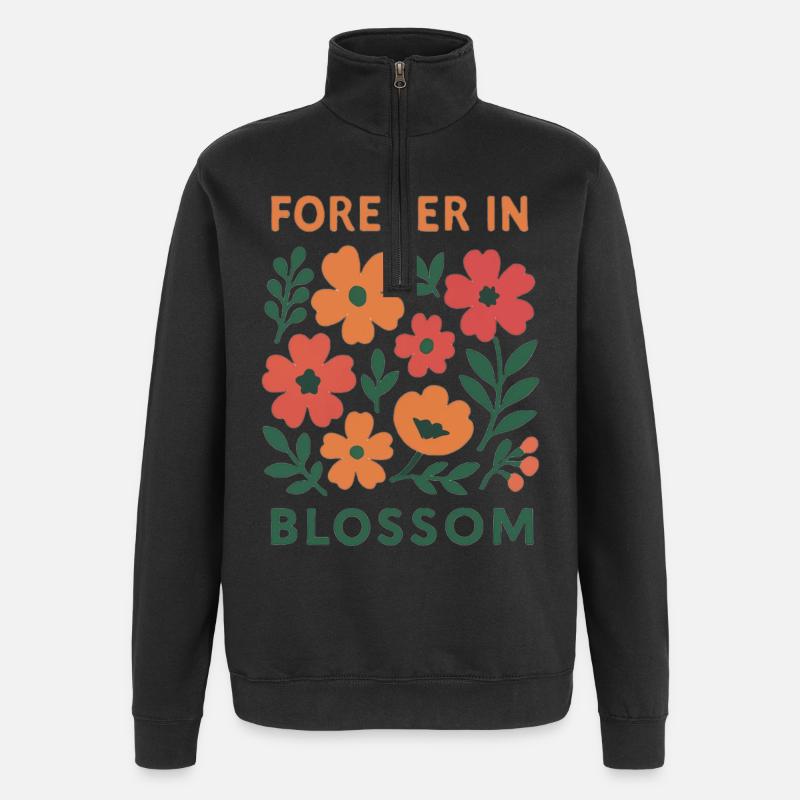 Immer in Blüte - blumig - Quarter-Zip-Sweatshirt - Schwarz