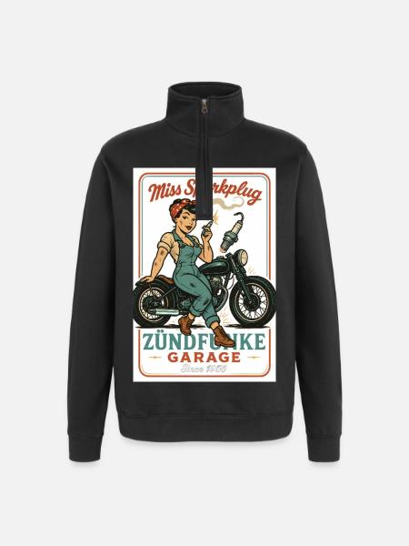 Miss Sparkplug – Zündfunke Garage Queen - Sweat à zip 1/4 - noir