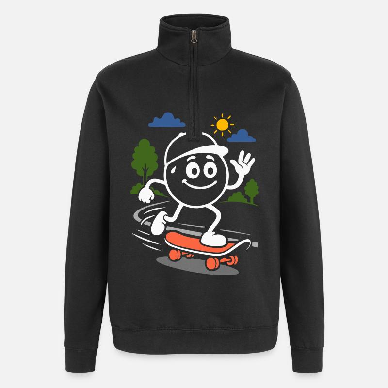 Ribbo sur le skateboard - Sweat à zip 1/4 - noir