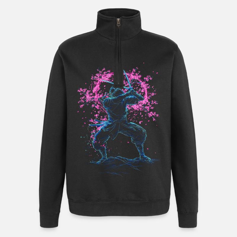 Samurai Sakura Tornado japan - Quarter-Zip-Sweatshirt - Schwarz