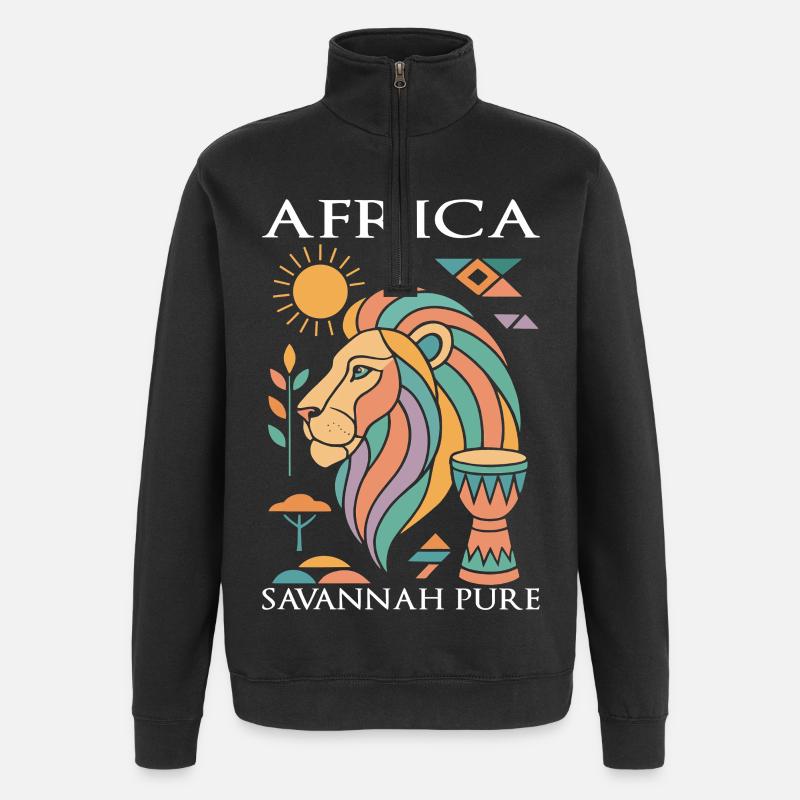 Lion d'Afrique au pastel - Sweat à zip 1/4 - noir