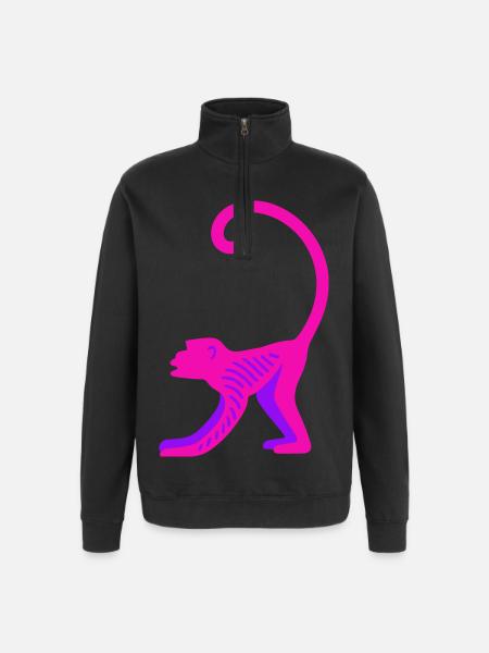 Neon Pink Monkey - Quarter-Zip-Sweatshirt - Schwarz