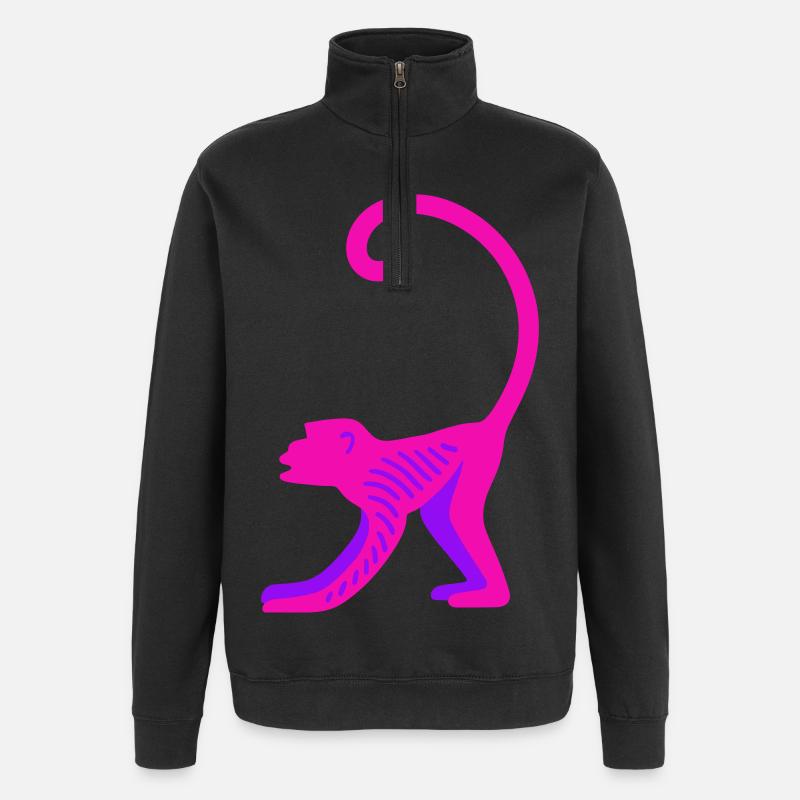 Neon Pink Monkey - Quarter-Zip Sweatshirt - black