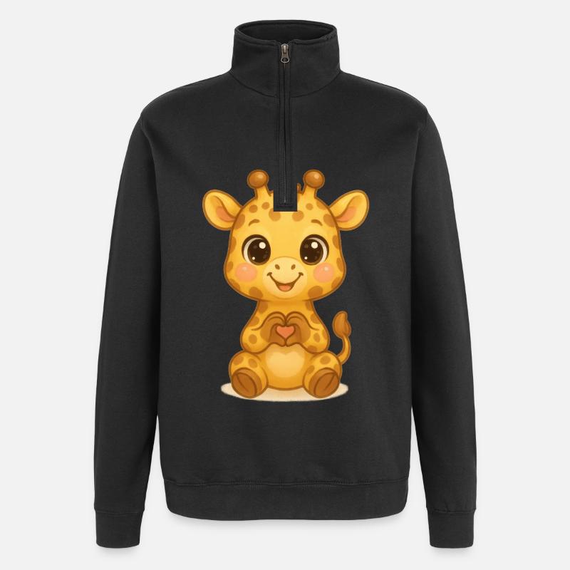 Süße Giraffe mit Herzhänden - Quarter-Zip-Sweatshirt - Schwarz