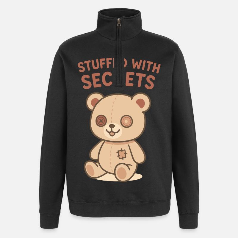Stuffed With Secrets Bear - Quarter-Zip Sweatshirt - black