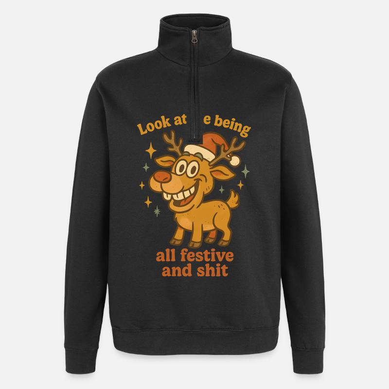 Renne de Noël, regarde-moi - Sweat à zip 1/4 - noir