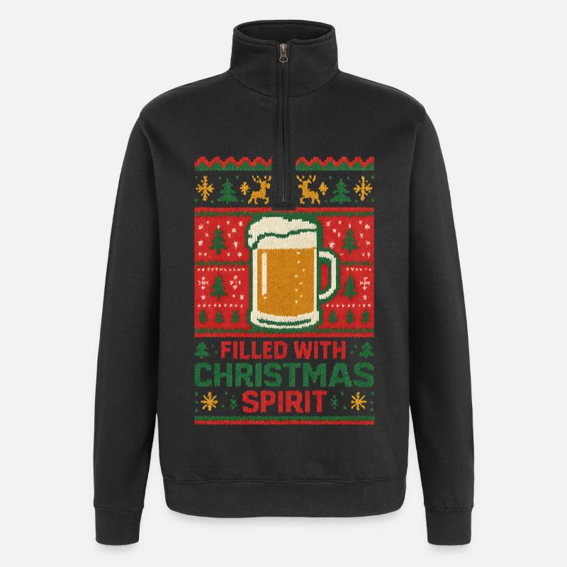 Bierkrug Weihnachtspullover - Quarter-Zip-Sweatshirt - Schwarz