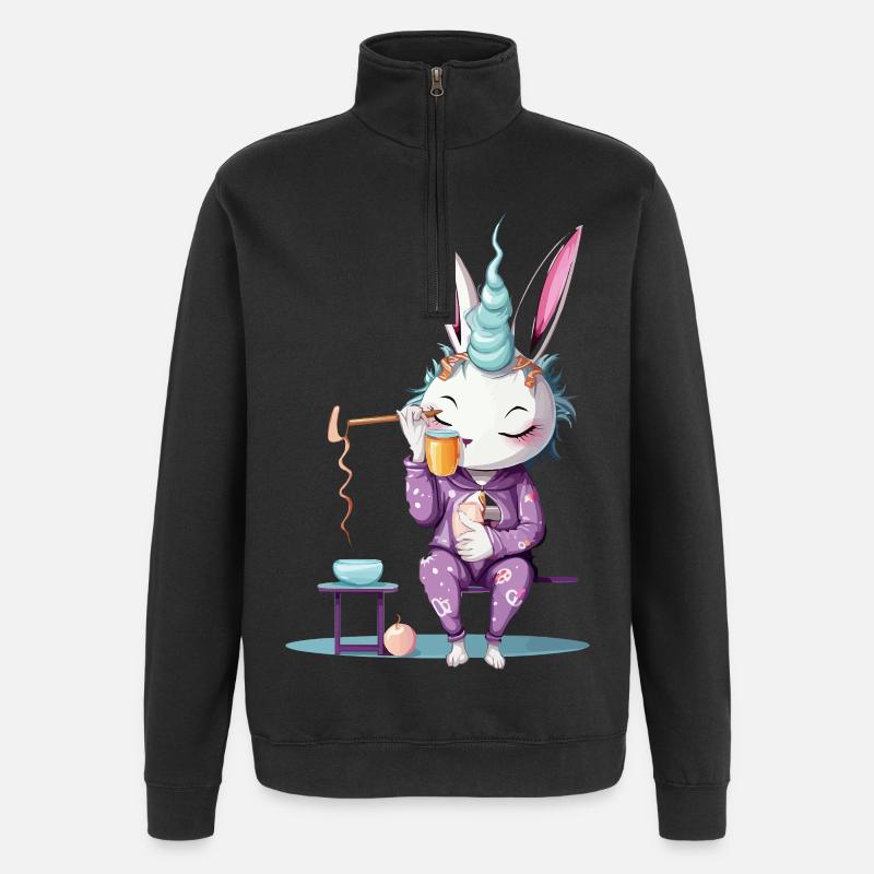 Einhorn im Pyjama Kaffeezauber - Quarter-Zip-Sweatshirt - Schwarz
