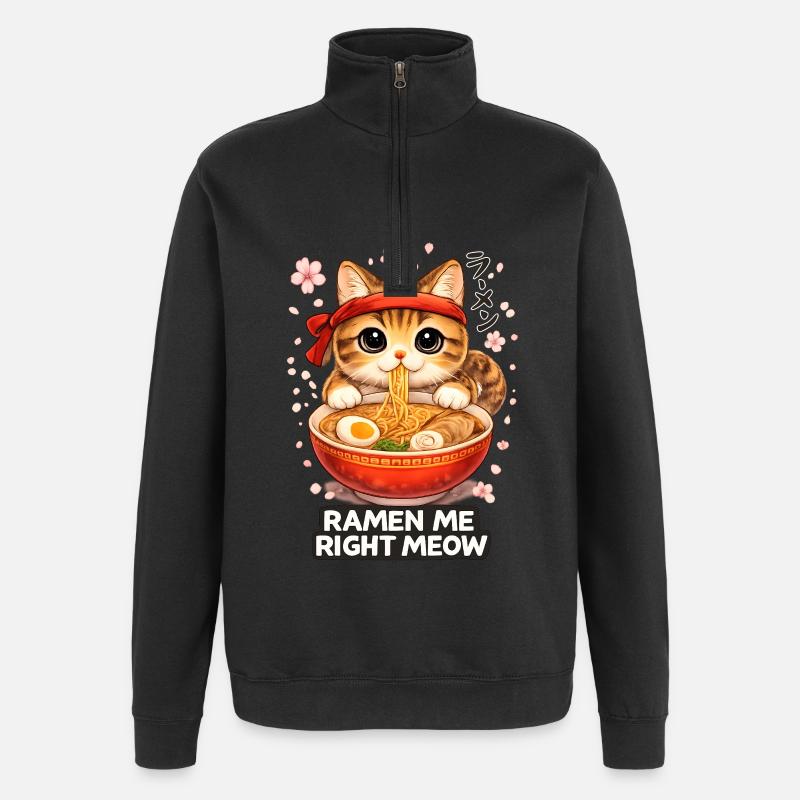 Ramen Katze - Quarter-Zip-Sweatshirt - Schwarz