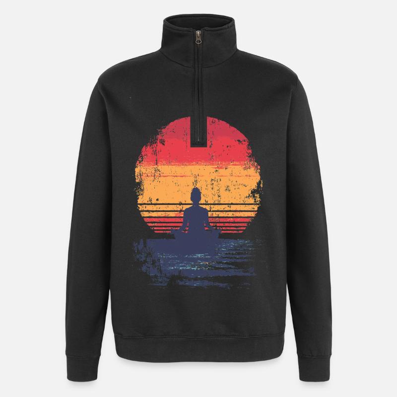 Méditation au coucher du soleil - Sweat à zip 1/4 - noir