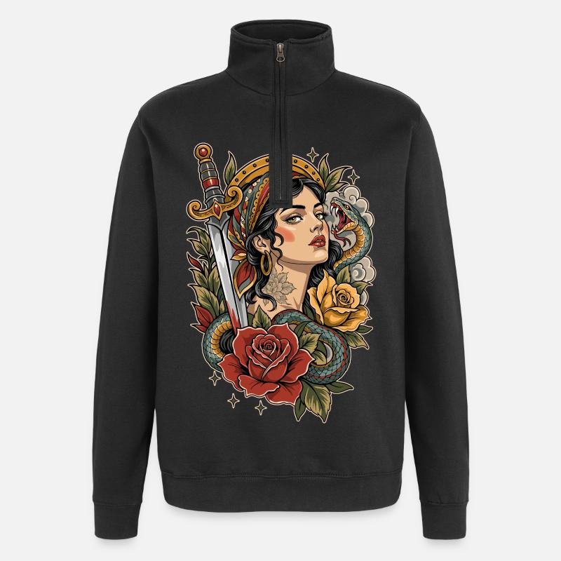 Gift und Rosen - Quarter-Zip-Sweatshirt - Schwarz