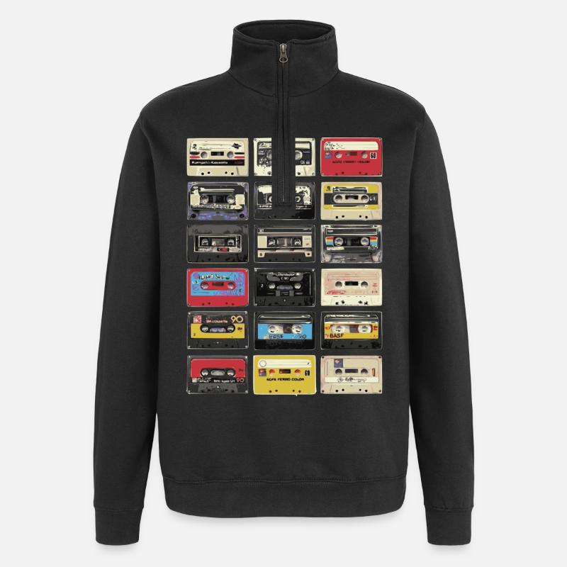Cassettes rétro - Sweat à zip 1/4 - noir