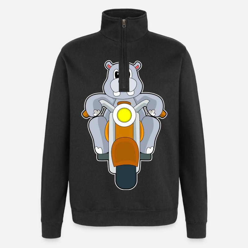 Nilpferd Motorrad - Quarter-Zip-Sweatshirt - Schwarz