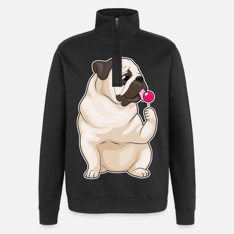 Mops Lollipop - Quarter-Zip-Sweatshirt - Schwarz