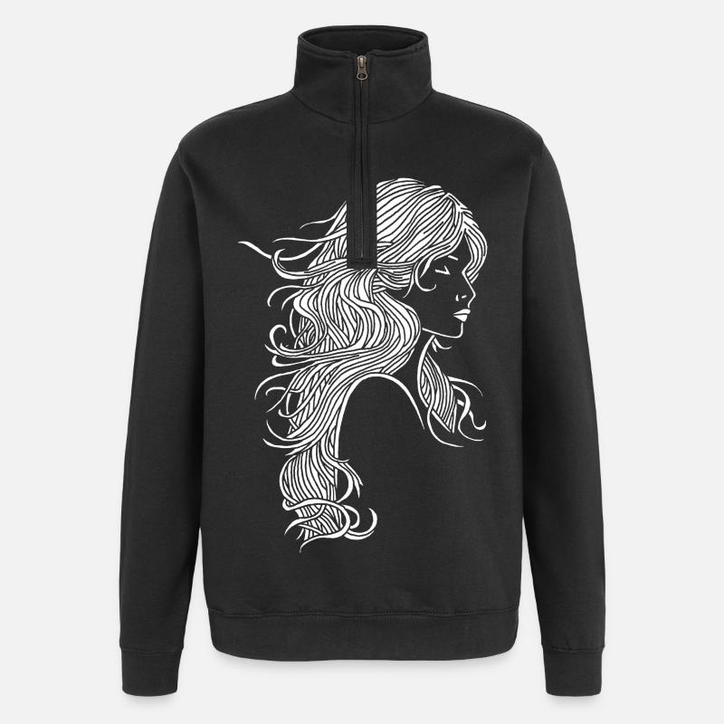 Weißhaariges Mädchen - Quarter-Zip-Sweatshirt - Schwarz