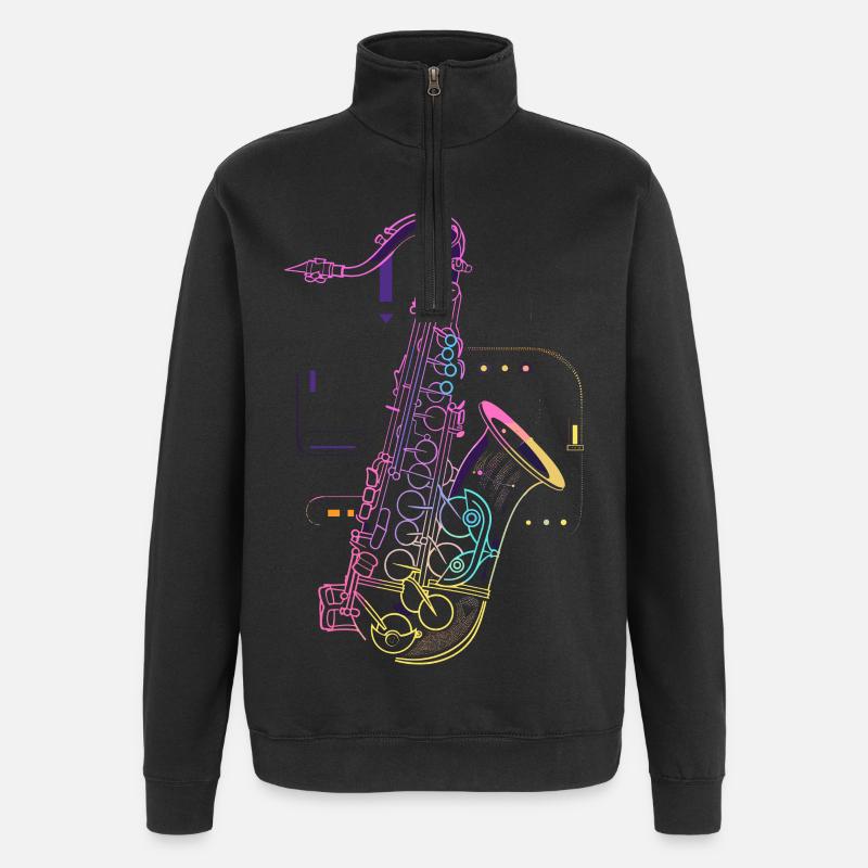 Dessin de saxophone - Sweat à zip 1/4 - noir