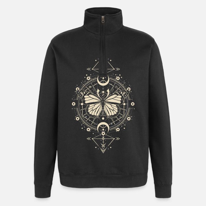 Astronomie - Mystischer Monarch Mondphase Schmetterling - Quarter-Zip-Sweatshirt - Schwarz