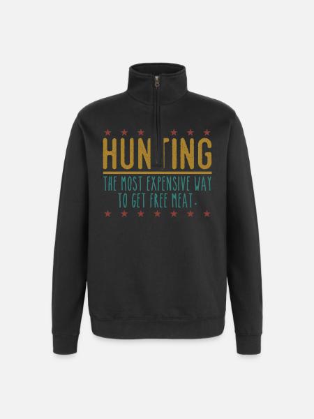 Jäger Lustiger Spruch – Gratis Fleisch Design - Quarter-Zip-Sweatshirt - Schwarz
