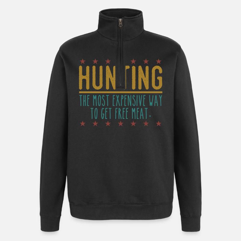 Jäger Lustiger Spruch – Gratis Fleisch Design - Quarter-Zip-Sweatshirt - Schwarz