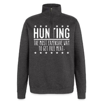Jäger Lustiger Spruch – Gratis Fleisch Design - Quarter-Zip-Sweatshirt - Anthrazit - Vorne - AI Model Female 172 light (172cm) & AI Model Male 178 dark (178cm)