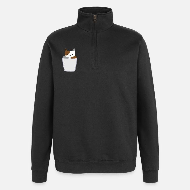 Poche poitrine avec chat - Sweat à zip 1/4 - noir