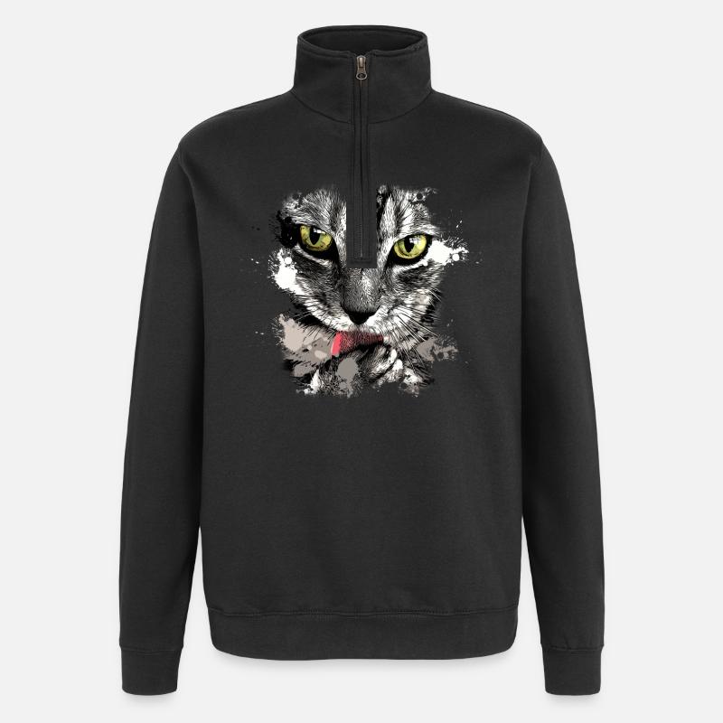 Cooles Katzen Shirt - Quarter-Zip-Sweatshirt - Schwarz