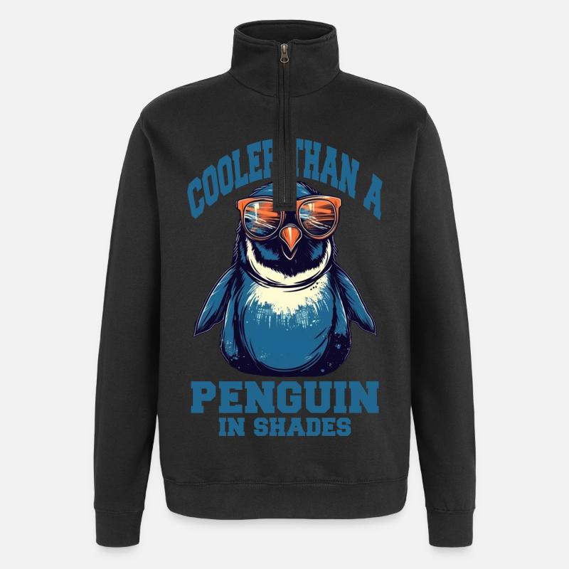 Cooler Pinguin mit Sonnenbrille - Quarter-Zip-Sweatshirt - Schwarz