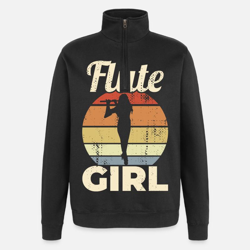 Lustiges Flöten Mädchen - Quarter-Zip-Sweatshirt - Schwarz