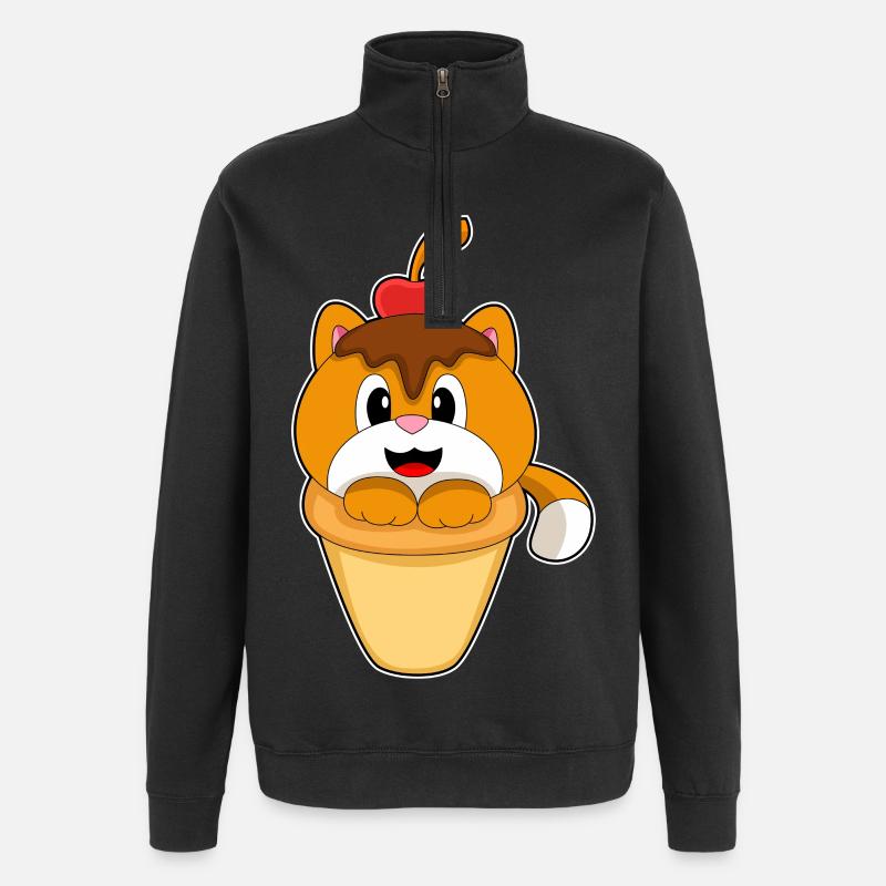 Katze Waffeleis  - Quarter-Zip-Sweatshirt - Schwarz