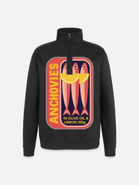 Retro Can Label Anchovy Art - Quarter-Zip Sweatshirt - black
