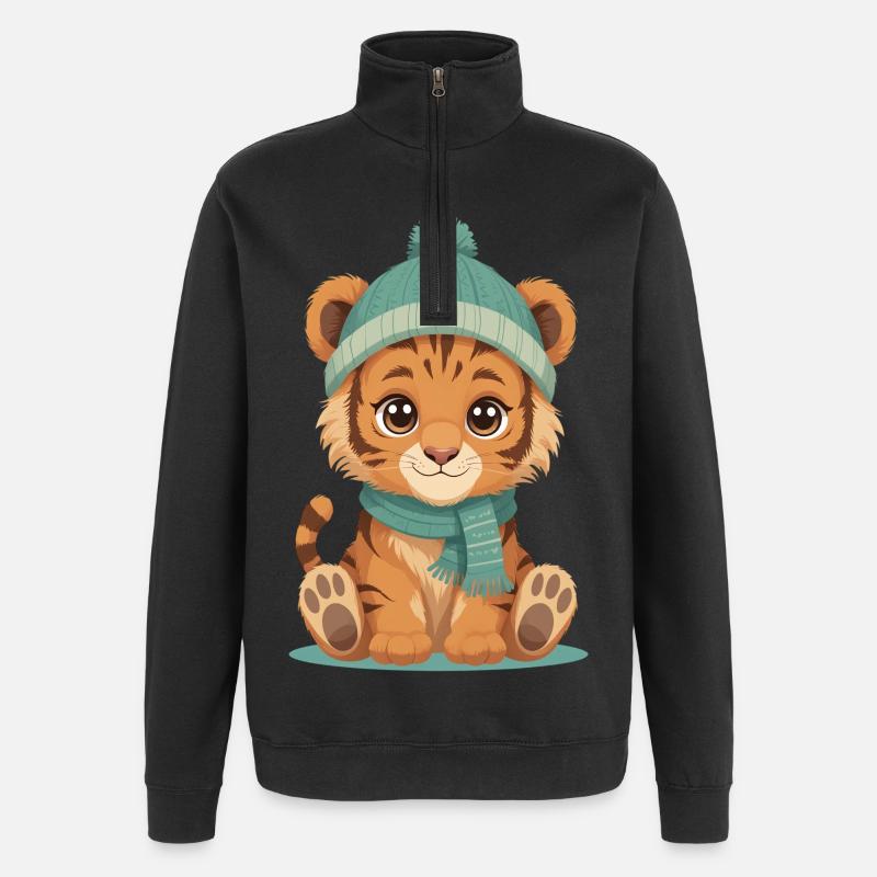 Wintertiger Jungtier - Quarter-Zip-Sweatshirt - Schwarz