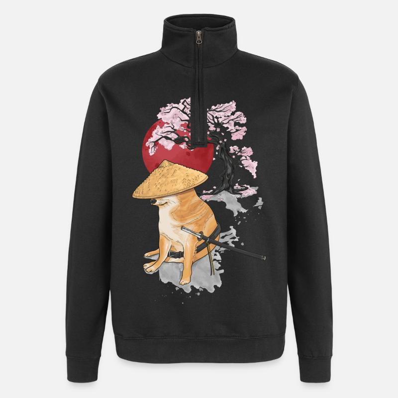 cheems samurai - Quarter-Zip Sweatshirt - black