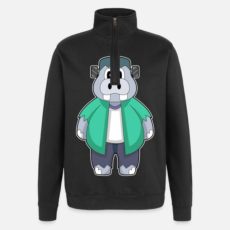 Nilpferd Halloween - Quarter-Zip-Sweatshirt - Schwarz