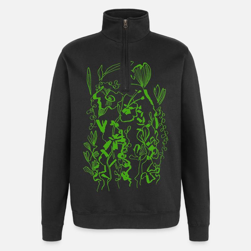 FLEURS VERTES - Sweat à zip 1/4 - noir