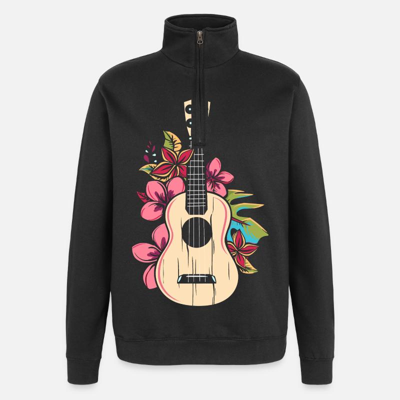 Ukulélé Dessin animé - Sweat à zip 1/4 - noir
