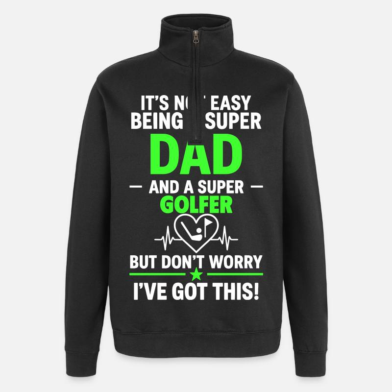 Cœur + Golf – Super papa golfeur - Sweat à zip 1/4 - noir