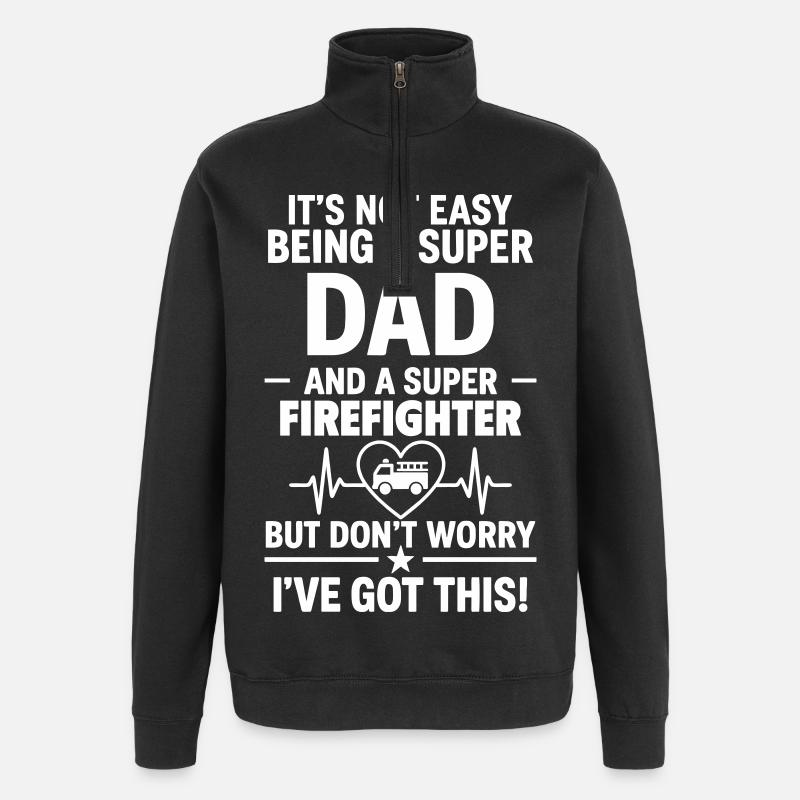Cœur + Pompier – Super Dad Pompier - Sweat à zip 1/4 - noir